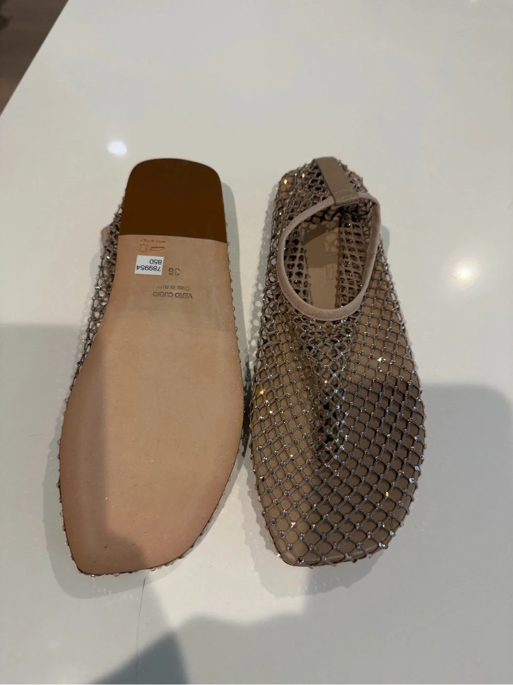 Christopher Esber Nude Crystal Mesh Flats